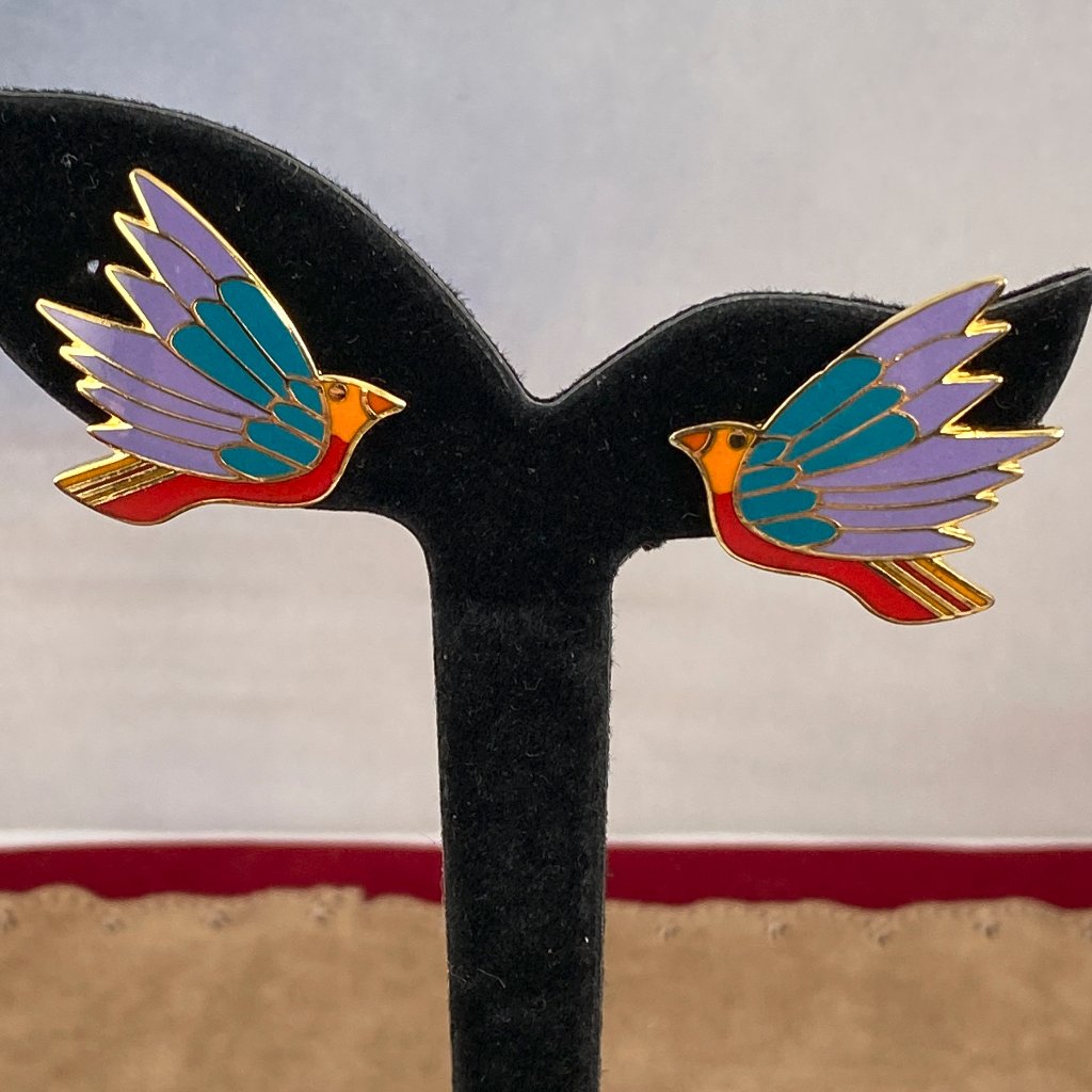 Vintage Rare Laurel Burch Earrings Celeste Birds Clip On For Non Pierced Ears 59$